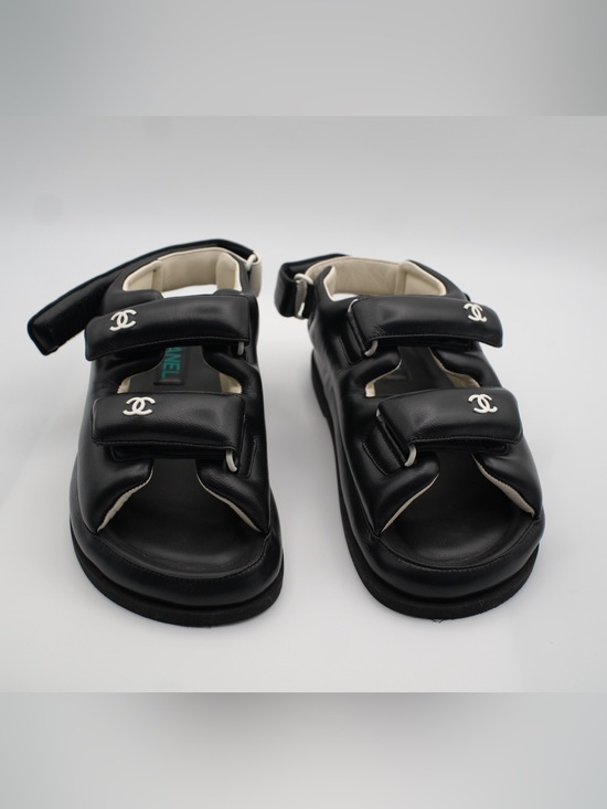 CHANEL Shoes - CHANEL Black Leather Padded Velcro “DAD” Sandals